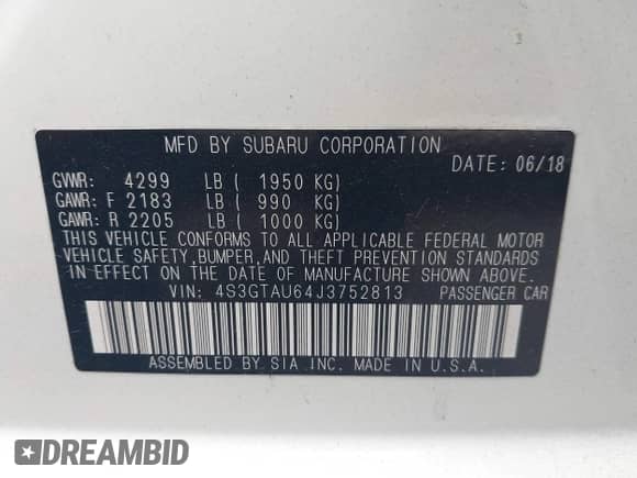 2018 Subaru Impreza Limited with VIN 4S3GTAU64J3752813, listed as a IAAI auction lot 42986673 with 70,024 mi miles and . Bid and sale history available at DreamBid. Image 9.