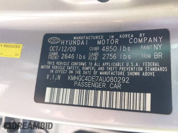 2010 Hyundai Genesis z VIN KMHGC4DE7AU080292, wystawiony jako IAAI lot #42856448 z przebiegiem 167 994 mil mil oraz . Historia ofert i sprzedaży dostępna na DreamBid. Obrazek 9.