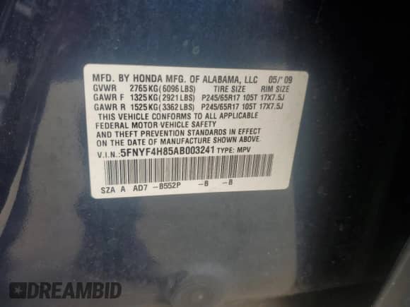 2010 Honda Pilot Touring with VIN 5FNYF4H85AB003241, listed as a Copart auction lot 64334555 with 234,506 mi miles and Salvage title. Bid and sale history available at DreamBid. Image 13.