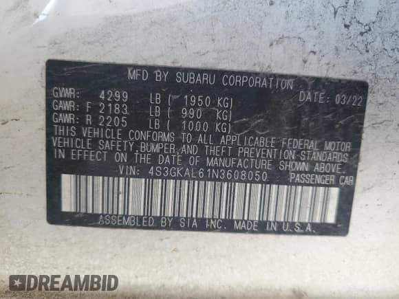 2022 Subaru Impreza Special Sports z VIN 4S3GKAL61N3608050, wystawiony jako Copart lot #80668305 z przebiegiem 77 393 mil mil oraz Szkoda całkowita • Salvage title. Historia ofert i sprzedaży dostępna na DreamBid. Obrazek 12.