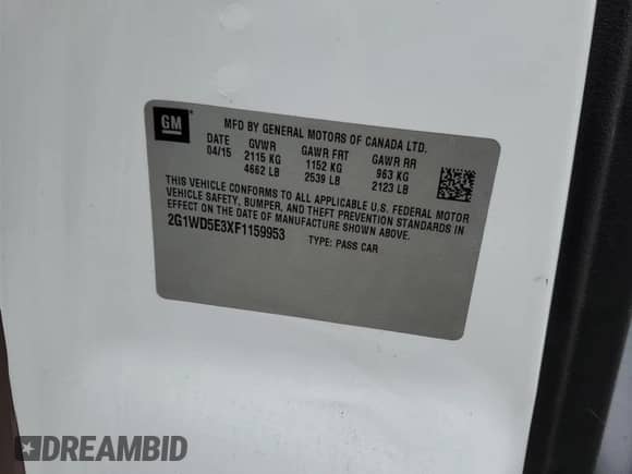 2015 Chevrolet Impala Police Police с VIN 2G1WD5E3XF1159953, выставлен на аукционе Copart как лот 72751894 с пробегом 52 336 миль миль и На запчасти • Non repairable. История ставок и продаж доступна на DreamBid. Изображение 12.