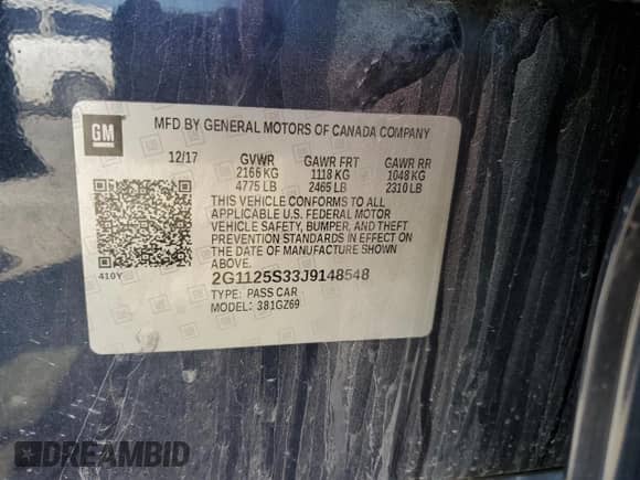 2018 Chevrolet Impala Premier with VIN 2G1125S33J9148548, listed as a Copart auction lot 84261275 with 139,543 mi miles and Salvage title. Bid and sale history available at DreamBid. Image 13.