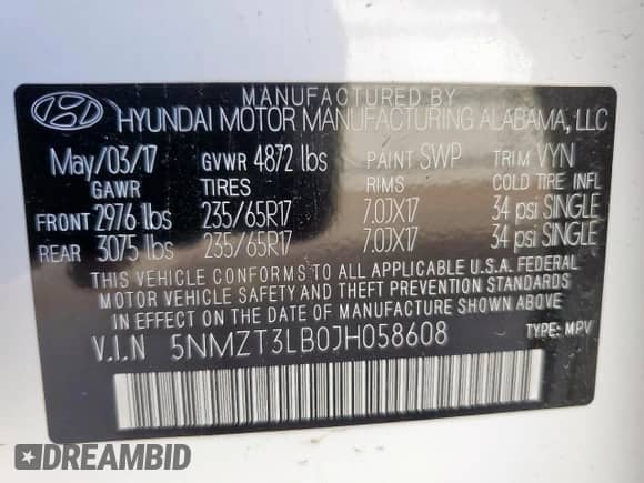 2018 Hyundai Santa Fe 2.4L с VIN 5NMZT3LB0JH058608, выставлен на аукционе Copart как лот 63779155 с пробегом 75 281 миль миль и Чистый • Clean title. История ставок и продаж доступна на DreamBid. Изображение 13.