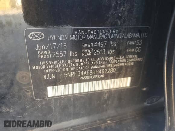 2017 Hyundai Sonata Sport z VIN 5NPE34AF8HH462280, wystawiony jako Copart lot #72044355 z przebiegiem 77 400 mil mil oraz Szkoda całkowita • Salvage title. Historia ofert i sprzedaży dostępna na DreamBid. Obrazek 12.