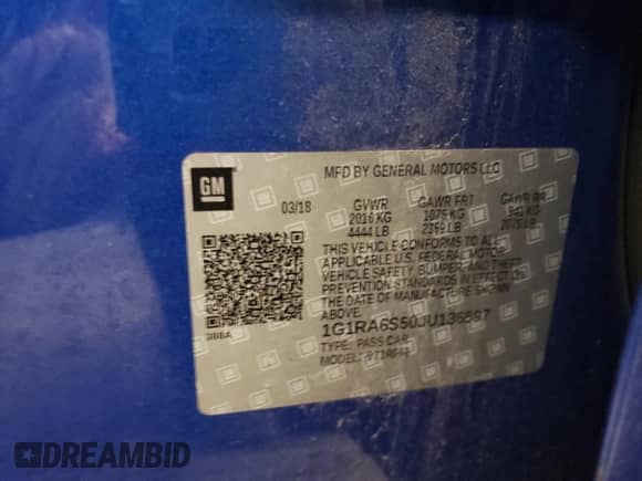 2018 Chevrolet Volt LT z VIN 1G1RA6S50JU136597, wystawiony jako Copart lot #41530223 z przebiegiem Nie podano mil oraz . Historia ofert i sprzedaży dostępna na DreamBid. Obrazek 12.