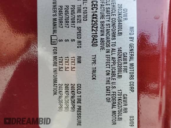 2009 Chevrolet Silverado 1500 Work Truck with VIN 1GCEC14X29Z218430, listed as a Copart auction lot 56406835 with 170,868 mi miles and Salvage title. Bid and sale history available at DreamBid. Image 12.