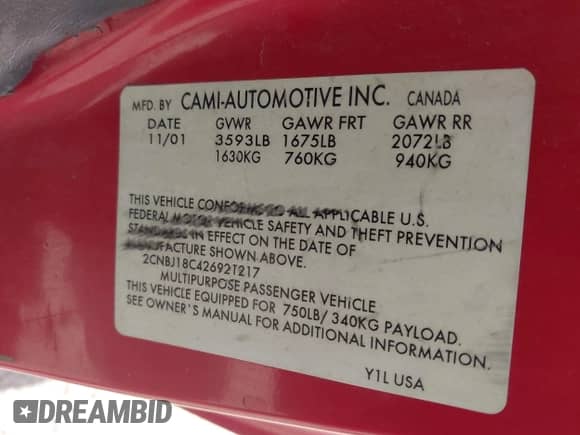 2002 Chevrolet Tracker с VIN 2CNBJ18C426921217, выставлен на аукционе IAAI как лот 42608739 с пробегом 244 721 миль миль и . История ставок и продаж доступна на DreamBid. Изображение 9.