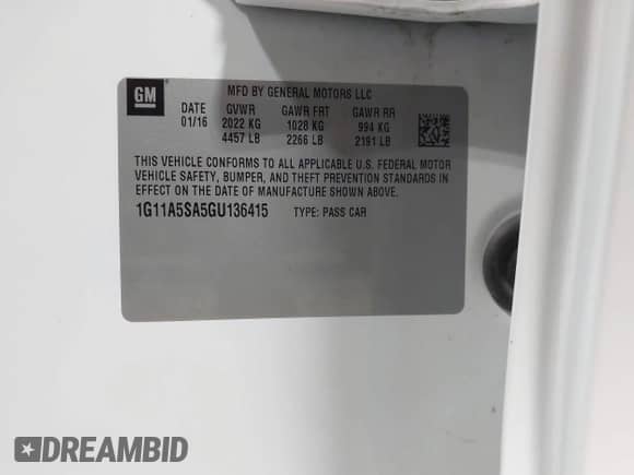 2016 Chevrolet Malibu LS с VIN 1G11A5SA5GU136415, выставлен на аукционе IAAI как лот 43309777 с пробегом 63 838 миль миль и . История ставок и продаж доступна на DreamBid. Изображение 9.