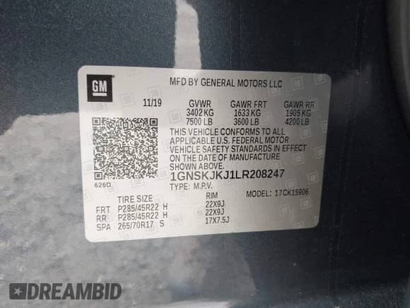 2020 Chevrolet Suburban Premier с VIN 1GNSKJKJ1LR208247, выставлен на аукционе IAAI как лот 42754432 с пробегом 89 330 миль миль и . История ставок и продаж доступна на DreamBid. Изображение 9.