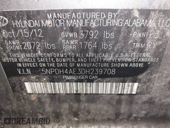 2013 Hyundai Elantra Limited с VIN 5NPDH4AE3DH239708, выставлен на аукционе IAAI как лот 43211781 с пробегом 81 815 миль миль и . История ставок и продаж доступна на DreamBid. Изображение 9.