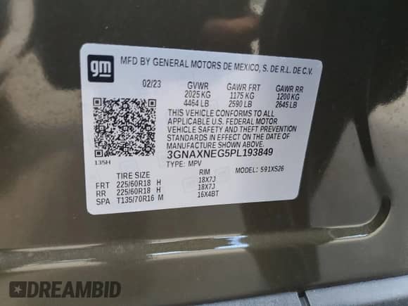 2023 Chevrolet Equinox Premier z VIN 3GNAXNEG5PL193849, wystawiony jako Copart lot #71007185 z przebiegiem 19 866 mil mil oraz Szkoda całkowita • Salvage title. Historia ofert i sprzedaży dostępna na DreamBid. Obrazek 14.