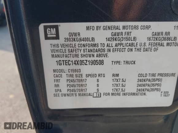 2005 GMC Sierra 1500 Work Truck z VIN 1GTEC14X05Z190508, wystawiony jako IAAI lot #42404098 z przebiegiem 169 043 mil mil oraz . Historia ofert i sprzedaży dostępna na DreamBid. Obrazek 9.