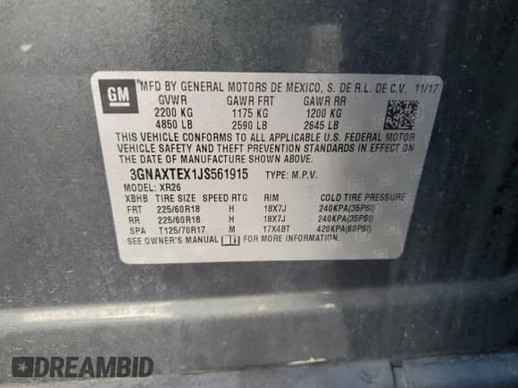 2018 Chevrolet Equinox LT с VIN 3GNAXTEX1JS561915, выставлен на аукционе Copart как лот 68659885 с пробегом 68 856 миль миль и Списание • Salvage title. История ставок и продаж доступна на DreamBid. Изображение 13.