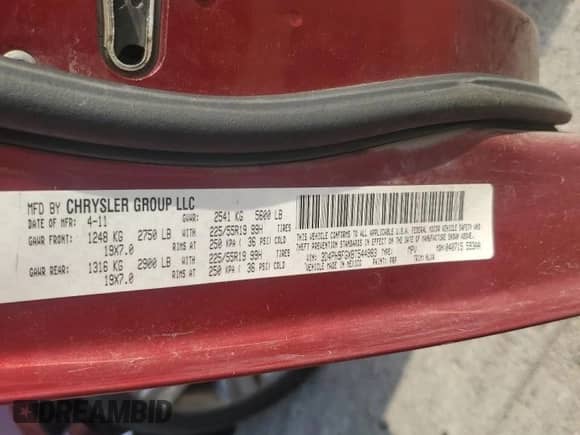 2011 Dodge Journey LUX с VIN 3D4PH9FGXBT544983, выставлен на аукционе Copart как лот 62509395 с пробегом 162 320 миль миль и Списание • Salvage title. История ставок и продаж доступна на DreamBid. Изображение 13.