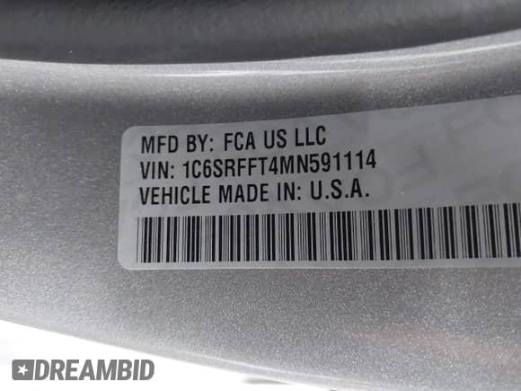 2021 Ram 1500 Big Horn with VIN 1C6SRFFT4MN591114, listed as a IAAI auction lot 43043650 with 146,319 mi miles and . Bid and sale history available at DreamBid. Image 9.