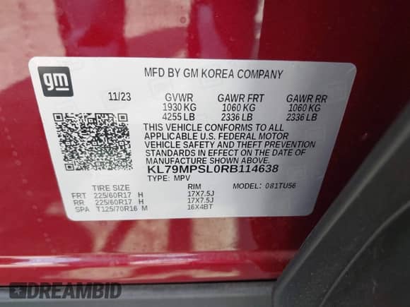 2024 Chevrolet TrailBlazer LT с VIN KL79MPSL0RB114638, выставлен на аукционе IAAI как лот 43166815 с пробегом 8 173 миль миль и . История ставок и продаж доступна на DreamBid. Изображение 9.