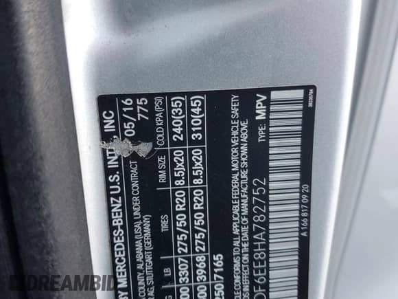 2017 Mercedes-Benz GLS 450 with VIN 4JGDF6EE8HA782752, listed as a Copart auction lot 89458665 with 163,095 mi miles and Clean title. Bid and sale history available at DreamBid. Image 13.