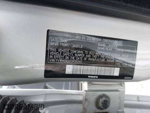 2007 Volvo S60 2.5L Turbo с VIN YV1RH592X72626245, выставлен на аукционе IAAI как лот 43088461 с пробегом 193 598 миль миль и . История ставок и продаж доступна на DreamBid. Изображение 9.