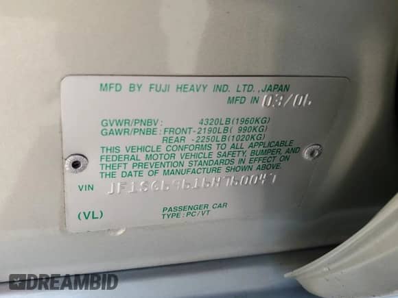 2006 Subaru Forester XT Limited with VIN JF1SG69616H760047, listed as a Copart auction lot 58808345 with 256,755 mi miles and Salvage title. Bid and sale history available at DreamBid. Image 13.