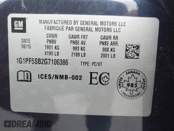 2016 Chevrolet Cruze LT with VIN 1G1PF5SB2G7106386, listed as a IAAI auction lot 42163562 with 80,868 mi miles and . Bid and sale history available at DreamBid. Image 9.