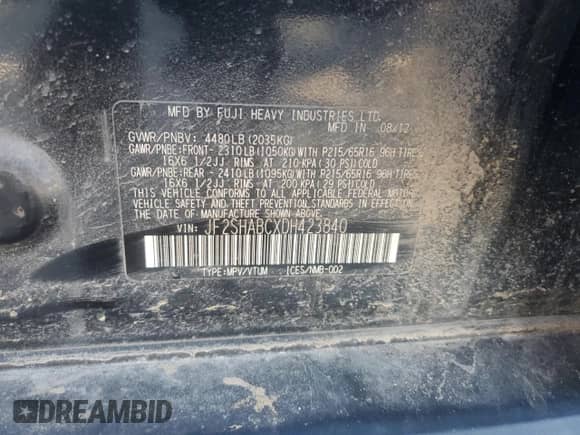 2013 Subaru Forester X z VIN JF2SHABCXDH423840, wystawiony jako Copart lot #91079915 z przebiegiem 166 658 mil mil oraz Czysty tytuł • Clean title. Historia ofert i sprzedaży dostępna na DreamBid. Obrazek 13.