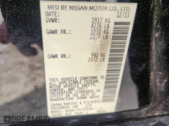 2016 Nissan Altima S with VIN 1N4AL3AP2GC135486, listed as a Copart auction lot 84363525 with 196,651 mi miles and Clean title. Bid and sale history available at DreamBid. Image 12.