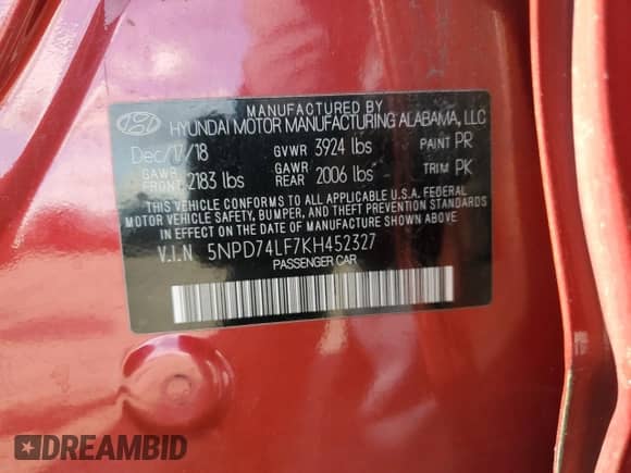 2019 Hyundai Elantra SE with VIN 5NPD74LF7KH452327, listed as a Copart auction lot 90514355 with 96,894 mi miles and Clean title. Bid and sale history available at DreamBid. Image 12.