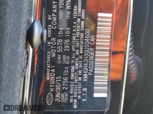 2016 Hyundai Equus Signature z VIN KMHGH4JH3GU104600, wystawiony jako Copart lot #46083605 z przebiegiem 83 338 mil mil oraz Szkoda całkowita • Salvage title. Historia ofert i sprzedaży dostępna na DreamBid. Obrazek 15.