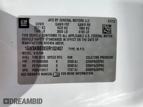 2014 Chevrolet Tahoe LT z VIN 1GNSKBE0XER102407, wystawiony jako Copart lot #66277055 z przebiegiem 149 652 mil mil oraz Szkoda całkowita • Salvage title. Historia ofert i sprzedaży dostępna na DreamBid. Obrazek 13.