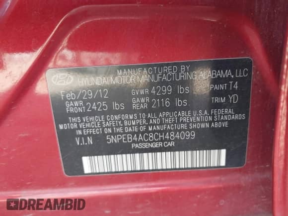 2012 Hyundai Sonata GLS z VIN 5NPEB4AC8CH484099, wystawiony jako IAAI lot #43523389 z przebiegiem 133 471 mil mil oraz . Historia ofert i sprzedaży dostępna na DreamBid. Obrazek 9.