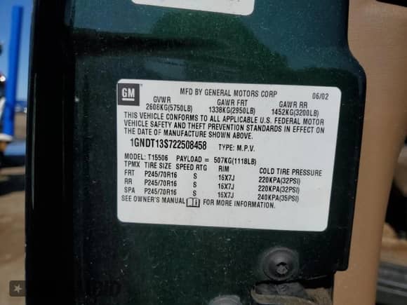 2002 Chevrolet TrailBlazer LS with VIN 1GNDT13S722508458, listed as a Copart auction lot 51221705 with 155,818 mi miles and Salvage title. Bid and sale history available at DreamBid. Image 14.