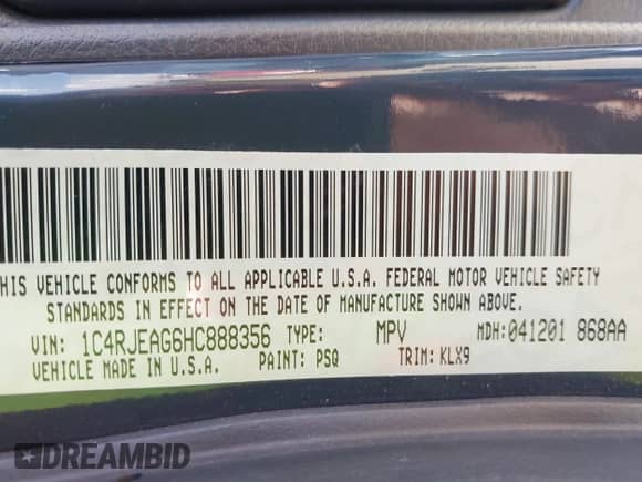 2017 Jeep Grand Cherokee Laredo with VIN 1C4RJEAG6HC888356, listed as a IAAI auction lot 42710026 with 158,222 mi miles and . Bid and sale history available at DreamBid. Image 9.