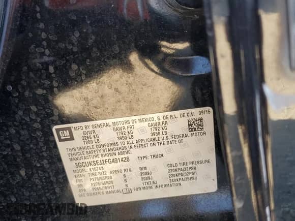 2015 Chevrolet Silverado 1500 LTZ z VIN 3GCUKSEJ2FG491426, wystawiony jako Copart lot #70502064 z przebiegiem 96 225 mil mil oraz Szkoda całkowita • Salvage title. Historia ofert i sprzedaży dostępna na DreamBid. Obrazek 12.