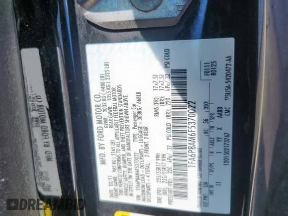 2015 Ford Mustang V6 z VIN 1FA6P8AM6F5370022, wystawiony jako Copart lot #84594425 z przebiegiem 176 593 mil mil oraz Szkoda całkowita • Salvage title. Historia ofert i sprzedaży dostępna na DreamBid. Obrazek 12.