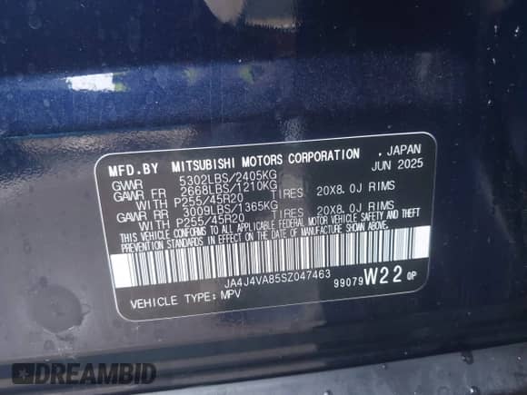 2025 Mitsubishi Outlander SE с VIN JA4J4VA85SZ047463, выставлен на аукционе IAAI как лот 43551119 с пробегом 6 297 миль миль и . История ставок и продаж доступна на DreamBid. Изображение 9.