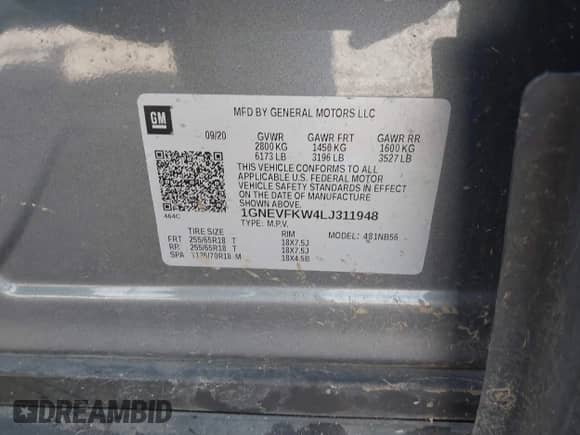 2020 Chevrolet Traverse LS с VIN 1GNEVFKW4LJ311948, выставлен на аукционе IAAI как лот 42096597 с пробегом 88 050 миль миль и . История ставок и продаж доступна на DreamBid. Изображение 9.