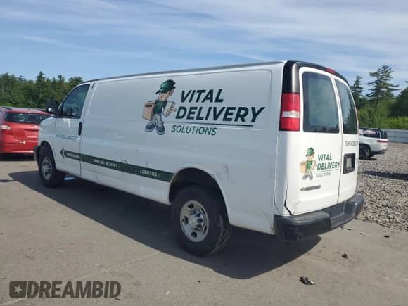 2018 Chevrolet Express Cargo z VIN 1GCWGBFP8J1189174, wystawiony jako Copart lot #59177265 z przebiegiem 249 515 mil mil oraz Szkoda całkowita • Salvage title. Historia ofert i sprzedaży dostępna na DreamBid. Obrazek 2.