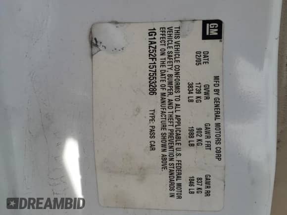 2005 Chevrolet Cobalt LT с VIN 1G1AZ52F157553286, выставлен на аукционе Copart как лот 44730885 с пробегом 177 816 миль миль и Списание • Salvage title. История ставок и продаж доступна на DreamBid. Изображение 14.