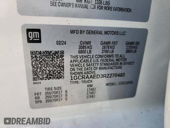 2024 Chevrolet Silverado 1500 Work Truck with VIN 1GCRAAED3RZ270483, listed as a Copart auction lot 66820355 with 22,971 mi miles and Salvage title. Bid and sale history available at DreamBid. Image 12.