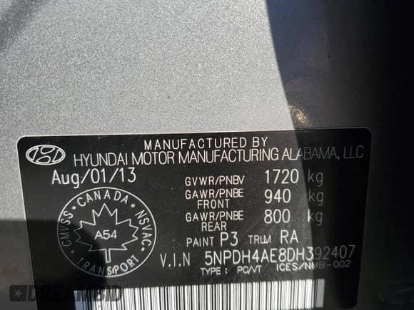 2013 Hyundai Elantra GLS with VIN 5NPDH4AE8DH392407, listed as a Copart auction lot 83825345 with 193,024 mi miles and Clean title. Bid and sale history available at DreamBid. Image 12.