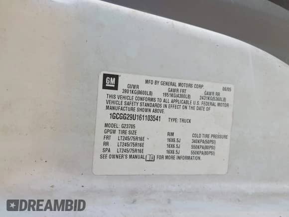 2006 Chevrolet Express Cargo with VIN 1GCGG29U161103541, listed as a IAAI auction lot 42582209 with 299,787 mi miles and . Bid and sale history available at DreamBid. Image 9.