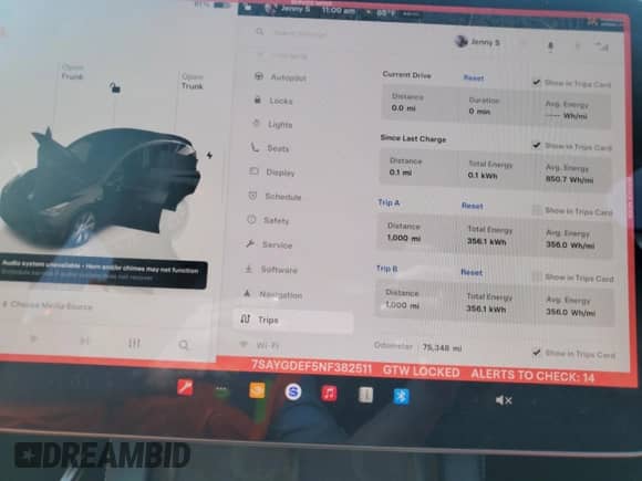 2022 Tesla Model Y Performance with VIN 7SAYGDEF5NF382511, listed as a Copart auction lot 68245365 with 75,348 mi miles and Salvage title. Bid and sale history available at DreamBid. Image 9.