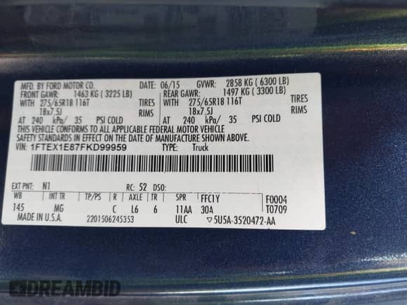 2015 Ford F-150 XLT z VIN 1FTEX1E87FKD99959, wystawiony jako IAAI lot #42711855 z przebiegiem 72 455 mil mil oraz . Historia ofert i sprzedaży dostępna na DreamBid. Obrazek 9.