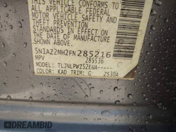 2015 Nissan Murano Platinum with VIN 5N1AZ2MH2FN285216, listed as a IAAI auction lot 43245568 with 173,618 mi miles and . Bid and sale history available at DreamBid. Image 9.