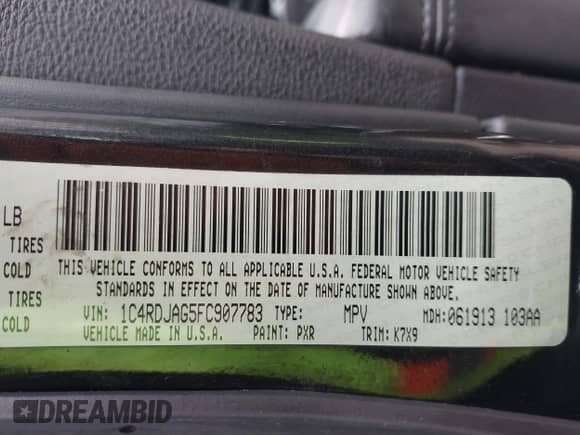 2015 Dodge Durango SXT с VIN 1C4RDJAG5FC907783, выставлен на аукционе IAAI как лот 41920575 с пробегом Не указан миль и . История ставок и продаж доступна на DreamBid. Изображение 9.