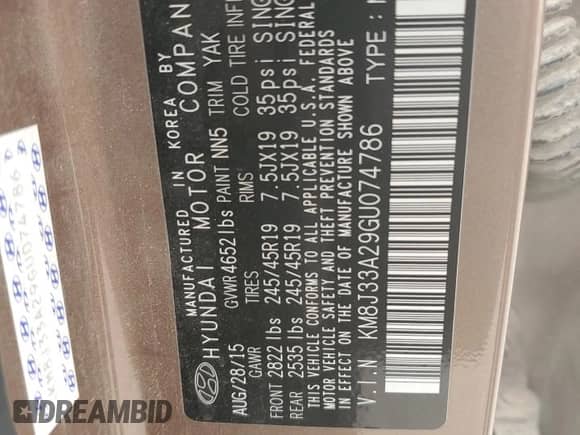 2016 Hyundai Tucson Sport with VIN KM8J33A29GU074786, listed as a Copart auction lot 84888435 with 125,768 mi miles and Clean title. Bid and sale history available at DreamBid. Image 13.