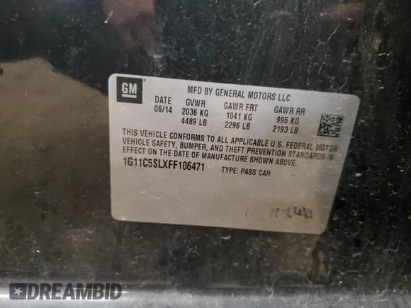 2015 Chevrolet Malibu LT z VIN 1G11C5SLXFF106471, wystawiony jako Copart lot #62488455 z przebiegiem 225 540 mil mil oraz Szkoda całkowita • Salvage title. Historia ofert i sprzedaży dostępna na DreamBid. Obrazek 13.