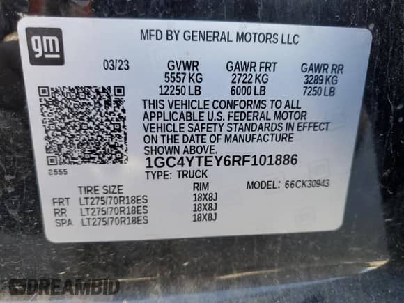 2024 Chevrolet Silverado 3500HD LT с VIN 1GC4YTEY6RF101886, выставлен на аукционе Copart как лот 50185275 с пробегом 47 224 миль миль и Списание • Salvage title. История ставок и продаж доступна на DreamBid. Изображение 13.