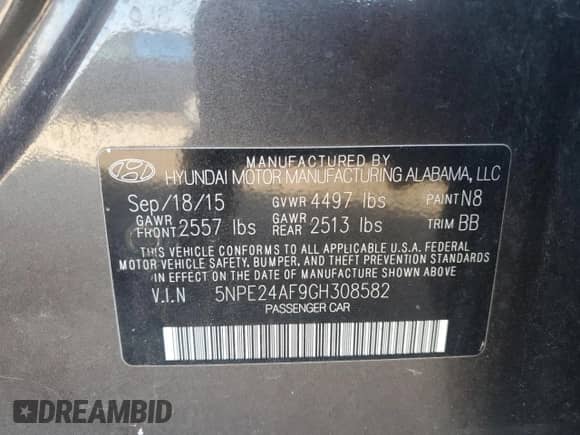 2016 Hyundai Sonata SE с VIN 5NPE24AF9GH308582, выставлен на аукционе Copart как лот 86548645 с пробегом 223 624 миль миль и Списание • Salvage title. История ставок и продаж доступна на DreamBid. Изображение 12.