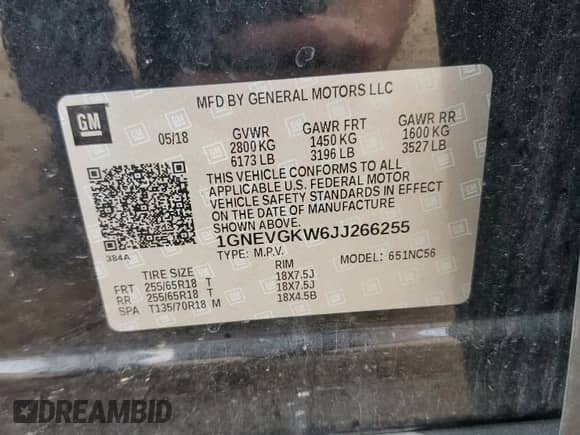 2018 Chevrolet Traverse LT Cloth с VIN 1GNEVGKW6JJ266255, выставлен на аукционе Copart как лот 81803315 с пробегом 210 248 миль миль и Чистый • Clean title. История ставок и продаж доступна на DreamBid. Изображение 13.